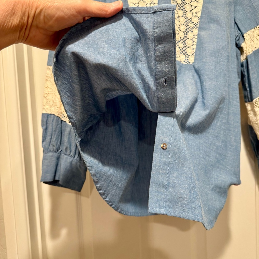 NWT Johnny Was $310 Thalassa Pieced Button Down Chambray Top Blouse Shirt Size S - Picture 13 of 16